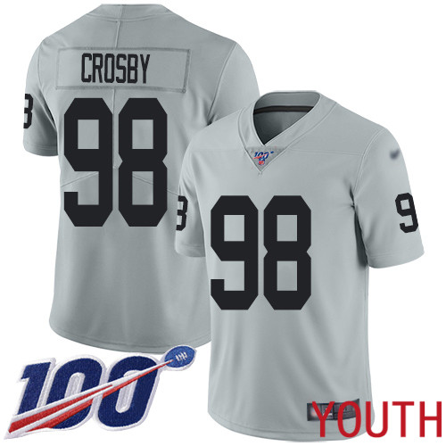 Oakland Raiders Limited Silver Youth Maxx Crosby Jersey NFL Football 98 100th Season Inverted Legend Jersey
